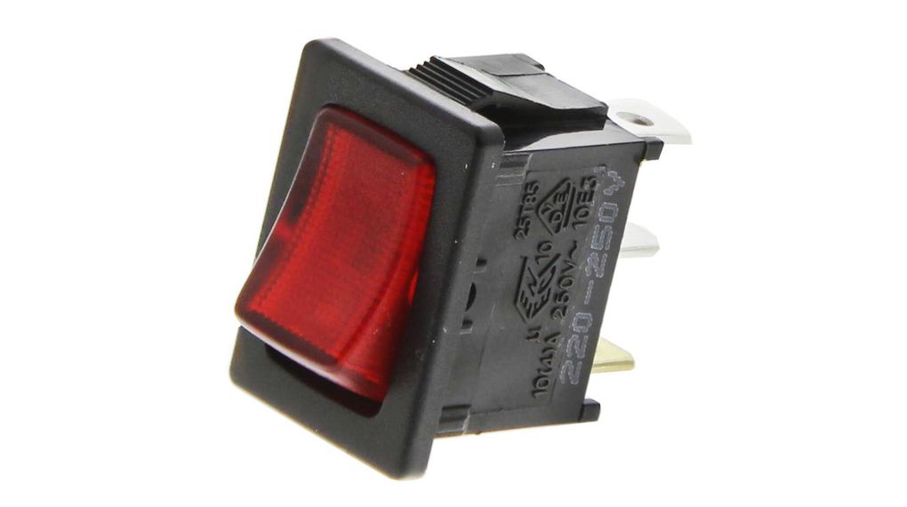 Rocker Switch, 10 A, 1NO, 250V, ON-OFF, Red